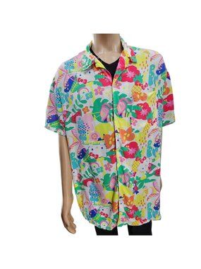 Hello Kitty By Sanrio Mens XXL Hawaiian Shirt Colorful Print